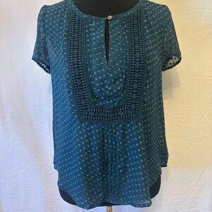Anthropologie Meadow Rue Swiss Dot Lace Blouse Teal Boho XS